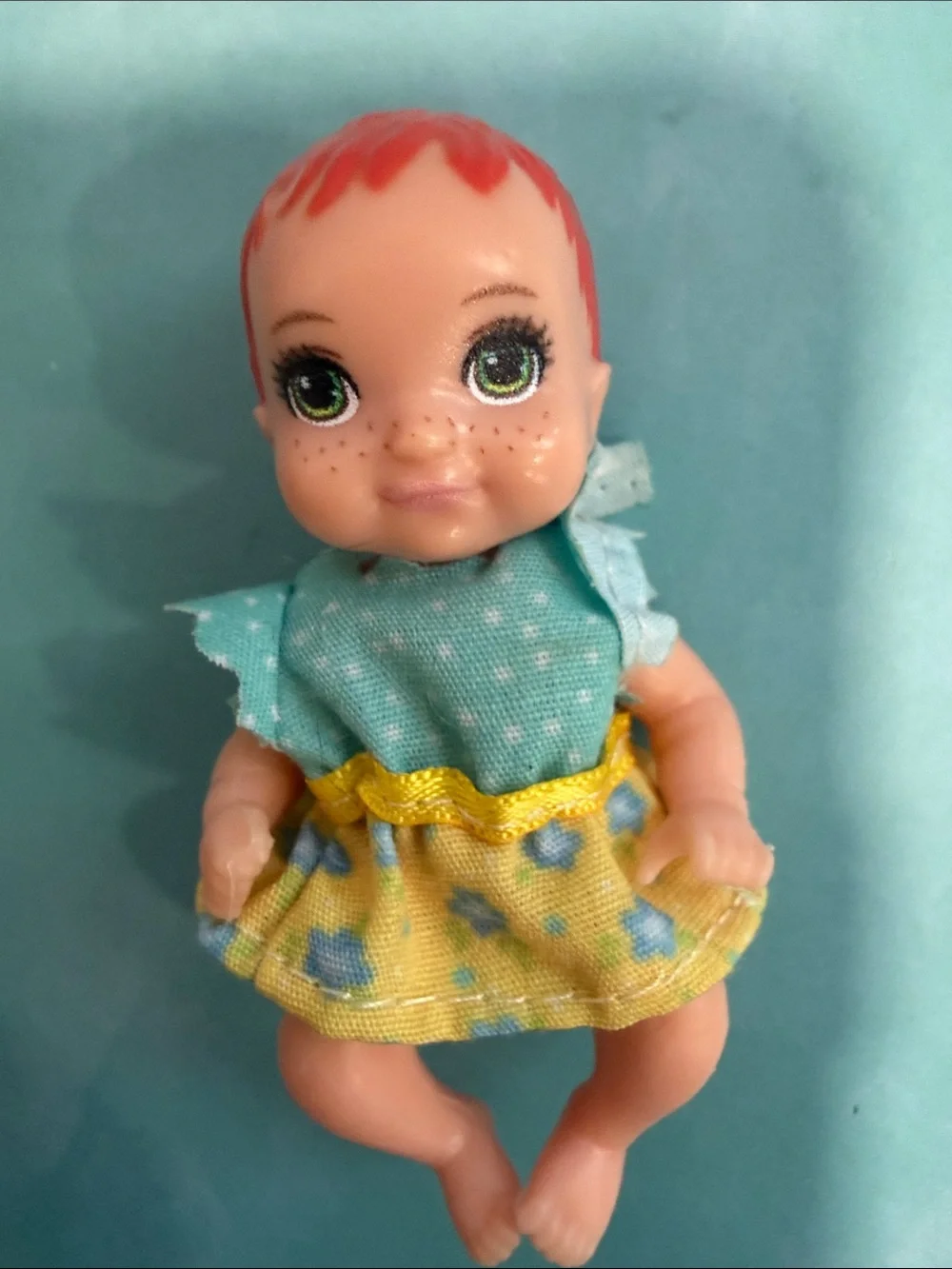 Barbie Red-Haired Baby Doll in Aqua Top & Yellow Skirt